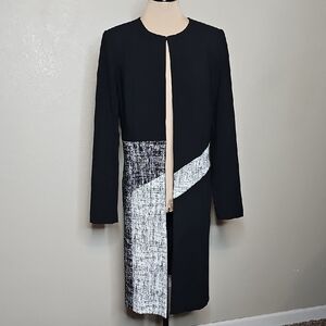 Calvin Klein 6 Colorblock Topper Jacket‎ Suiting Duster Black and White Print